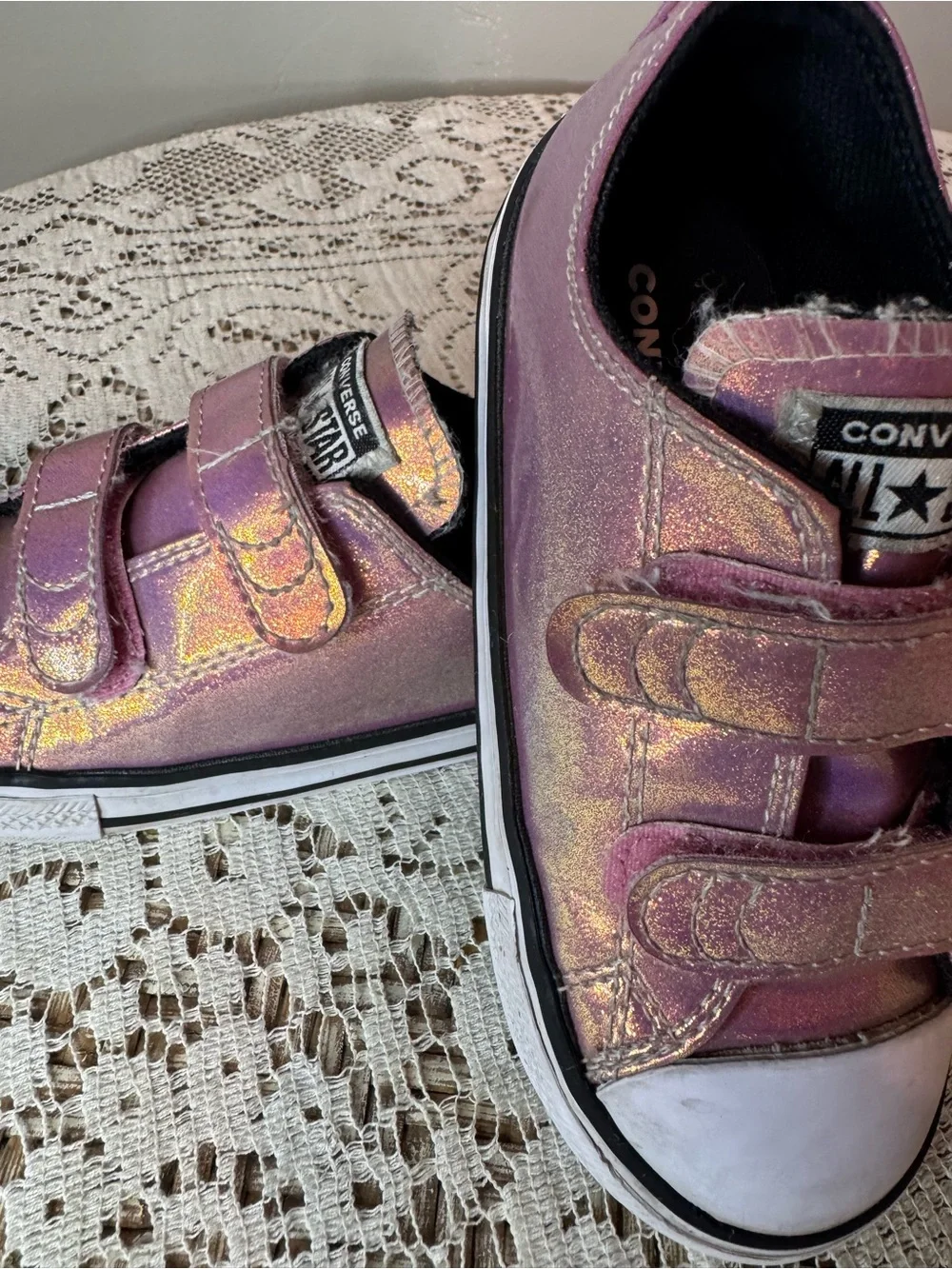 Converse Kids Iridescent Pink Velcro All Star Sneakers